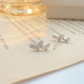 wholesale S925 Sterling Silver Maker's Double Heart Minimalist Stud Earrings for Women - One Smooth and One Diamond-Encrusted, High-End Design, Niche Jewelry-0-1