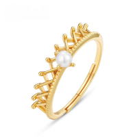 wholesale S925 Sterling Silver Japanese and Korean New Fashion Popular Shell Pearl Ring, Small Batch Design Direct from Manufacturer-10K gold + swimming paint Adjustable opening