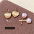 wholesale S925 sterling silver brushed heart-shaped matte gold pearl earrings, elegant and sophisticated earrings for women-0-1