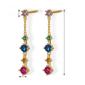 wholesale Metal: 925 Sterling Silver Cross-border hot-selling elegant and sophisticated earrings with colorful zirconia, long drop style, European and American luxury-inspired, Instagram style-0-4