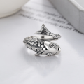 wholesale S925 silver retro artistic distressed national trend koi ancient style creative design fashionable versatile open ring-0-1