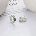 wholesale S925 Sterling Silver Green Hetian Jade Jasper Auspicious Clouds Hollow-Out Gourd Ear Clasp Ethnic Style Classical Earrings-0-1