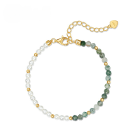 wholesale S925 Sterling Silver New Exquisite Small Handmade Beaded Green Moss Bracelet for Women Fashion Trend Pearl Bracelet-10K gold + swimming paint  925 silver