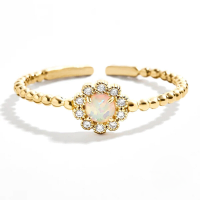 wholesale S925 Sterling Silver Ins Flower Zircon Opal Adjustable Ring,-Gold Adjustable opening