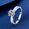 wholesale S925 Sterling Silver 1 Carat Six-Prong Solitaire Ring, Wedding Proposal Minimalist Live Streaming Trendy Moissanite Ring, Ready-to-Ship Wholesale-0-0
