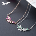 wholesale S925 Sterling Silver Korean Fashion Minimalist Student Necklace for Women, Inlaid with Diamond Creative Fresh Leaf Collarbone Pendant Wholesale-0-0
