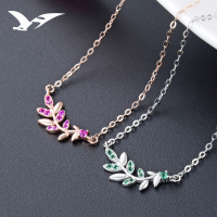 wholesale S925 Sterling Silver Korean Fashion Minimalist Student Necklace for Women, Inlaid with Diamond Creative Fresh Leaf Collarbone Pendant Wholesale-Rose gold necklace 925 silver