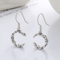 wholesale S925 Sterling Silver Vintage Antique Matte Craft Fresh and Sweet Pastoral Style Hollow-Out Leaf Earrings-0-0