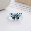 wholesale S925 Sterling Silver Creative Two-Tone Resin Butterfly Ring, Ethnic Style Elegant Index Finger Ring for Women-0-2