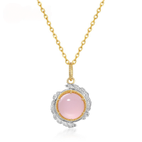 wholesale S925 Silver Pink Geometric Split-Color Electroplated Feather Bird Synthetic Pink Crystal Pendant, Spring New Collection-[Pendant] Without chain 925 silver