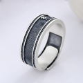 wholesale S925 Sterling Silver Retro Matte Blackened Antique Craft Six-Character Mantra Inscription Adjustable Ring-0-2
