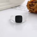 wholesale S925 Sterling Silver Korean Style Trendy Black Drip Glaze Square Ring with Circle Detail, INS Aesthetic Versatile Statement Ring-0-2