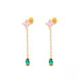 wholesale S925 Sterling Silver with Green Gemstone, Diamond, and Tassel Chain Earrings in French Style-0-5