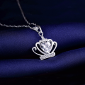wholesale S925 Silver Korean Retro Sweet Zircon Creative and Fresh Diamond-Inlaid Heart Crown Pendant Necklace-0-1