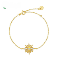 wholesale S925 silver women's Korean and Japanese lightweight luxury vintage-style bracelet with starry dreamy design inlaid with opal and zircon Source manufacturer-10K gold + swimming paint  925 silver