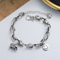wholesale S925 Sterling Silver Retro Vintage Elephant Smiley Face Design Sense Bracelet Fashion Versatile Thai Silver Craft Jewelry for Women-067S/approx. 12.5g 925 silver