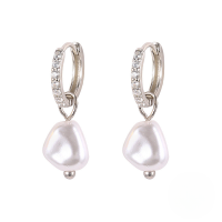 wholesale S925 Sterling Silver Baroque Pearl Zircon Ear Clip, Retro European Style, Minimalist Ins Fashion Earrings-Platinum