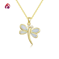 wholesale 925 Silver Japanese Whimsical Small Dragonfly Synthetic Opal Pendant, White and Blue Opal Jewelry Necklace Pendant-0-0