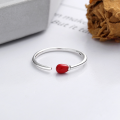 wholesale S925 Sterling Silver Antique Craft Plain Ring Accented with Southern Red, Simple and Elegant, Versatile Open-End Ring-0-1