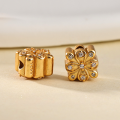 wholesale Gold-plated over S925 Ancient Silver Double-sided Floral Bead with Diamond Accents Through-hole Spacer Bead for Handmade DIY Beading Jewelry Accessories-0-5