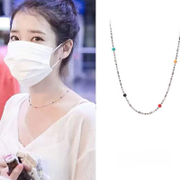 wholesale S925 Sterling Silver Rainbow Beaded Necklace for Women, Light Beaded Colored Bead Chain, IU Same Style Collarbone Chain D9456-S925 silver necklace small light beads about 1.7MM>925 silver