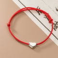 wholesale S925 Sterling Silver Red String Heart Bracelet with Chinese Style Design, Fresh and Delicate Heart-shaped Hand Accessory for Women S5878-0-0
