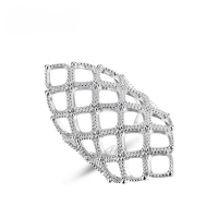 wholesale S925 silver-plated bright silver adjustable hollow mesh trendy custom index finger ring-Bright silver + swimming paint>Adjustable opening