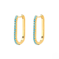 wholesale S925 Sterling Silver U-shaped Zircon Accent Trendy Minimalist Ins Style Ear Cuffs-Gold-Turquoise