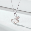 wholesale [999 Solid Silver] Three Lives with Apricot Necklace for Women, Summer Small and Exquisite Advanced Feeling Ginkgo Leaf Shell Pendant, Versatile Collarbone Chain-0-0