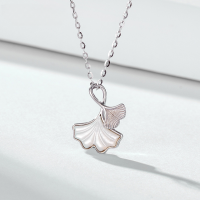 wholesale [999 Solid Silver] Three Lives with Apricot Necklace for Women, Summer Small and Exquisite Advanced Feeling Ginkgo Leaf Shell Pendant, Versatile Collarbone Chain-Pendant 999 silver + matching chain 990 silver (rose gold)  pure silver