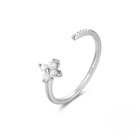 wholesale S925 Sterling Silver Curved Petal Single Row Zircon Inlaid Luxury Stackable Open Ring, Popular In Europe And Us-White gold #3 Opening adjustable