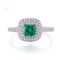 wholesale S925 Silver New Style Imported High Carbon Diamond 6*6 Paraiba Green Ring for Women,ins-0-0