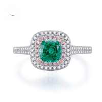 wholesale S925 Silver New Style Imported High Carbon Diamond 6*6 Paraiba Green Ring for Women,ins-R436 Green Diamond No. 6