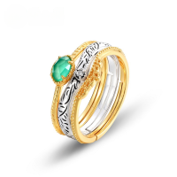 wholesale 925 Silver Metal Material, Japanese and Korean Light Luxury Style Minimalist Three-Piece Set, Fashionable and Unique Green Agate Pattern Ring for Wholesale from Manufacturers-Stacking Rings Adjustable Opening