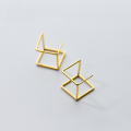 wholesale S925 Sterling Silver Earrings for Women, Japanese and Korean Style Fashion, Minimalist Geometric Hollow-Out Studs, Three-Dimensional Accessories E6847-0-1