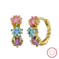 wholesale S925 Sterling Silver Multi-Color Zircon Floral Hoop Earrings, Luxury Cute Earrings Direct from Manufacturer-0-105
