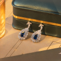 wholesale S925 silver plated with 18k gold, cultivated sapphire teardrop 2-carat earrings, TikTok's same style high-end banquet earrings for wealthy women-0-1