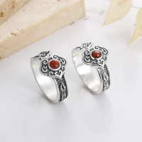 wholesale S925 Sterling Silver Yunchaoxuan Retro Classical Style Ruyi Open Ring with Nanhong Inlay, Vintage Elegant National Charm-YFJ865/polished about 4.2g Opening adjustable