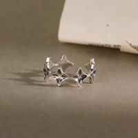 wholesale 925 Silver Ins Retro Starry Ring Women Small Unique Personality Fashion Minimalist Style Open Adjustable Index Finger Ring-xb1277-Four-pointed star ring