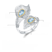 wholesale 925 Silver Italian Artisan Jewelry Designer Adjustable Ring, Vintage Natural Style with Genuine Colored Gemstones-Swiss Blue Topaz Ring Adjustable Opening