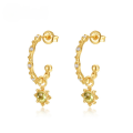 wholesale S925 Gold-Plated Sterling Silver with Peridot Fashionable Small Floral Ear Hooks, Niche Design Earrings for Women, Wholesale from Manufacturer-0-0
