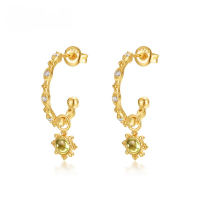 wholesale S925 Gold-Plated Sterling Silver with Peridot Fashionable Small Floral Ear Hooks, Niche Design Earrings for Women, Wholesale from Manufacturer-10K gold + swimming paint  925 silver