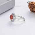 wholesale S925 Silver Retro Fashion Nanhong Agate Flower Fresh and Elegant Palace Style Versatile Adjustable Ring-0-2