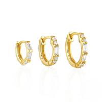 wholesale 925 Sterling Silver Classic Zircon-studded Hoop Earring Set, Popular In Europe And America, Ins Minimalist Style, Versatile For Daily Wear-3 pieces in a set of gold