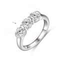 wholesale Silver Plated Gold, 50mm Round Moissanite Three-Stone Minimalist Ring for Women, Versatile Ins Style-0-5