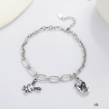 wholesale S925 Silver Retro Vintage Cute Rabbit Luck Inlaid Diamond Trendy Design Versatile Bracelet for Women-0-0