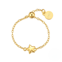 wholesale S925 Sterling Silver Adjustable Star-shaped Butterfly Chain Ring With Crystal Accents-Gold#3 Opening adjustable