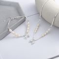 wholesale S925 Sterling Silver Crushed Silver Spliced Pearl Bow Necklace, Fashion French Retro Luxury Style Collarbone Chain-0-2