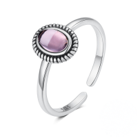 wholesale S925 Sterling Silver Moon Flower Zircon Opal Adjustable Ring For Women-White gold #4 Opening adjustable