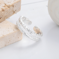wholesale S925 Silver Fashionable Japanese and Korean Irregular Tree Grain Double Layer Ins Minimalist Niche Design Open Ring-YQJ1261/approx. 3.8g>Adjustable opening